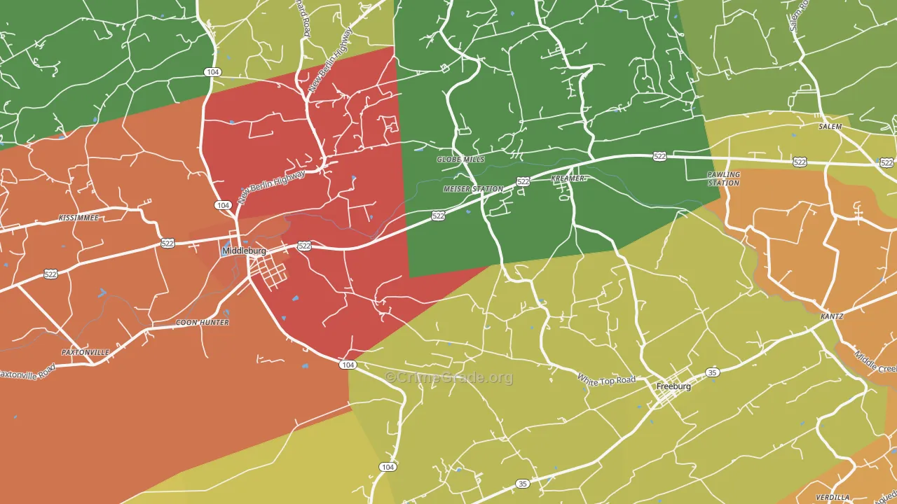 Kreamer, PA Map of Drug-Related Crime Rates