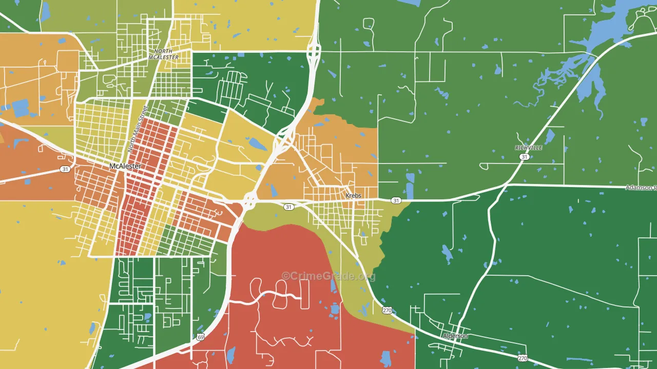 Krebs, OK Map of Drug-Related Crime Rates