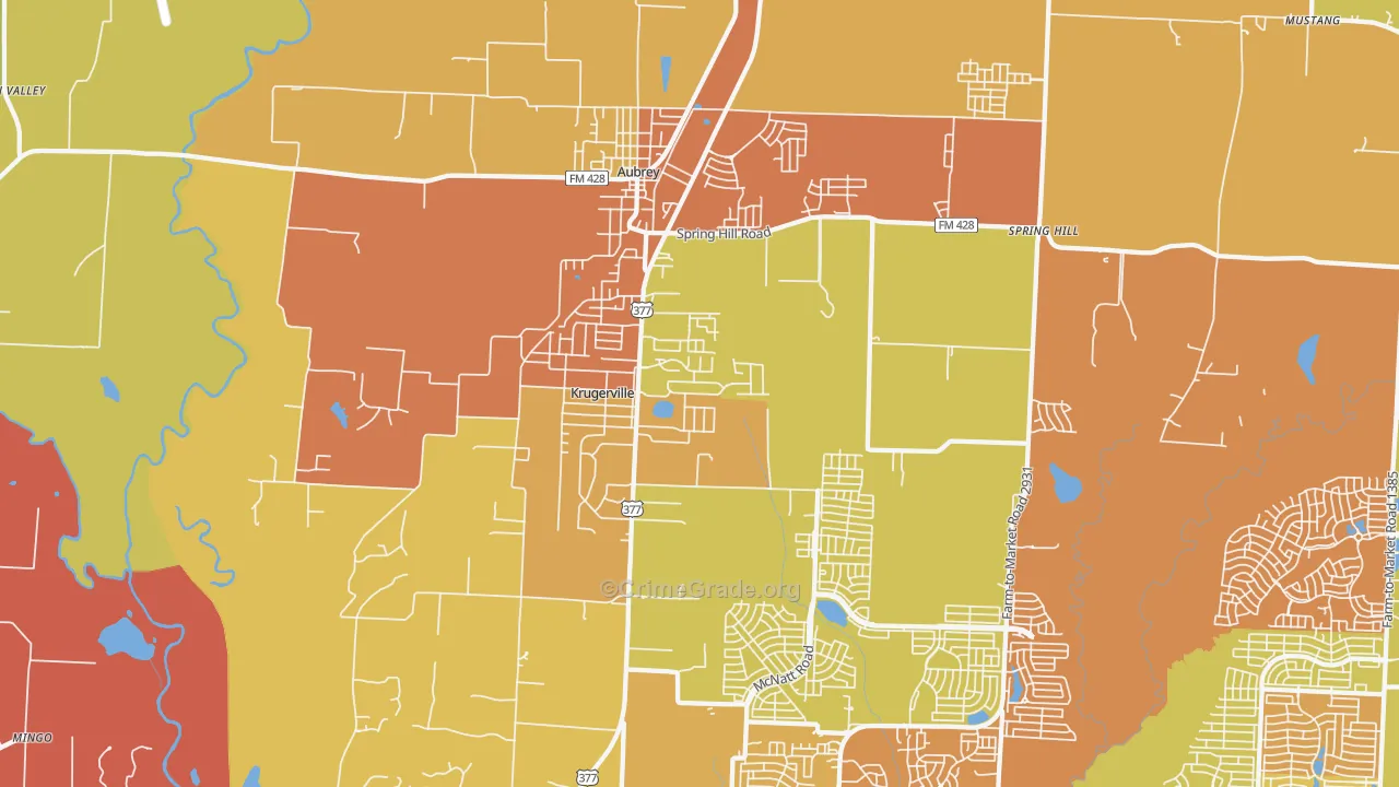 Krugerville, TX Map of Drug-Related Crime Rates