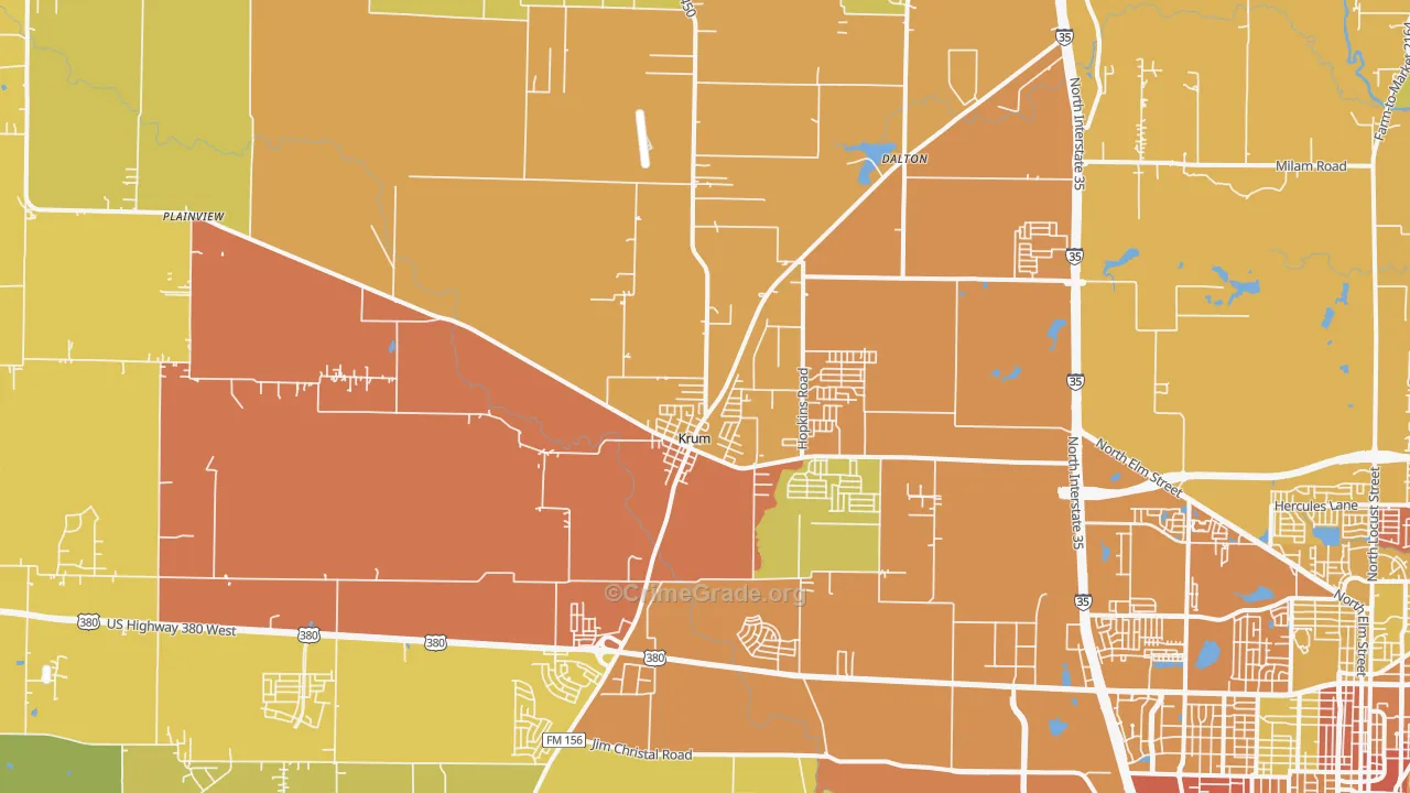 Krum, TX Map of Drug-Related Crime Rates