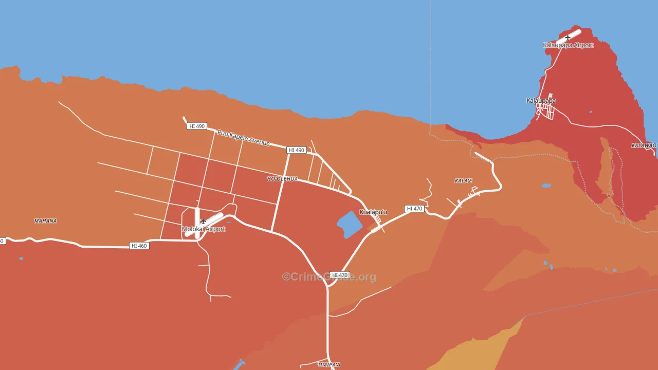 Kualapuu, HI Map of Drug-Related Crime Rates