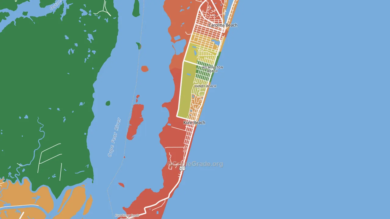 Kure Beach, NC Map of Drug-Related Crime Rates