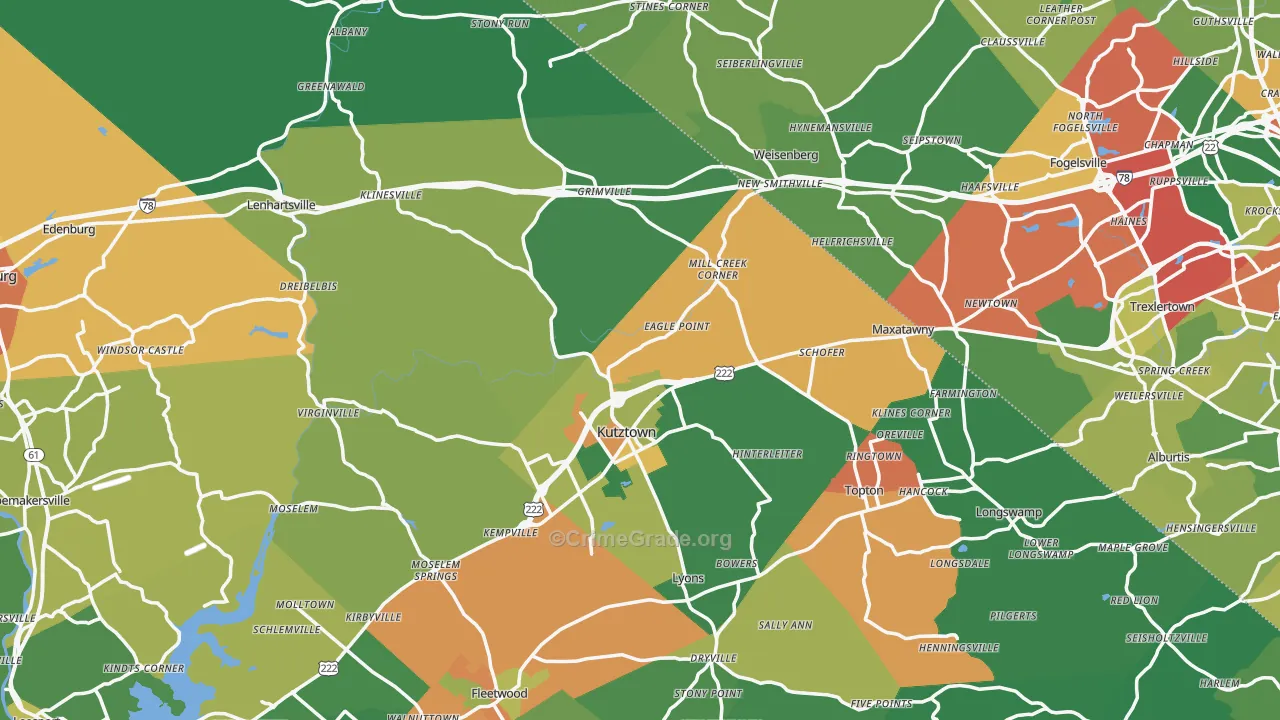 Kutztown, PA Map of Drug-Related Crime Rates