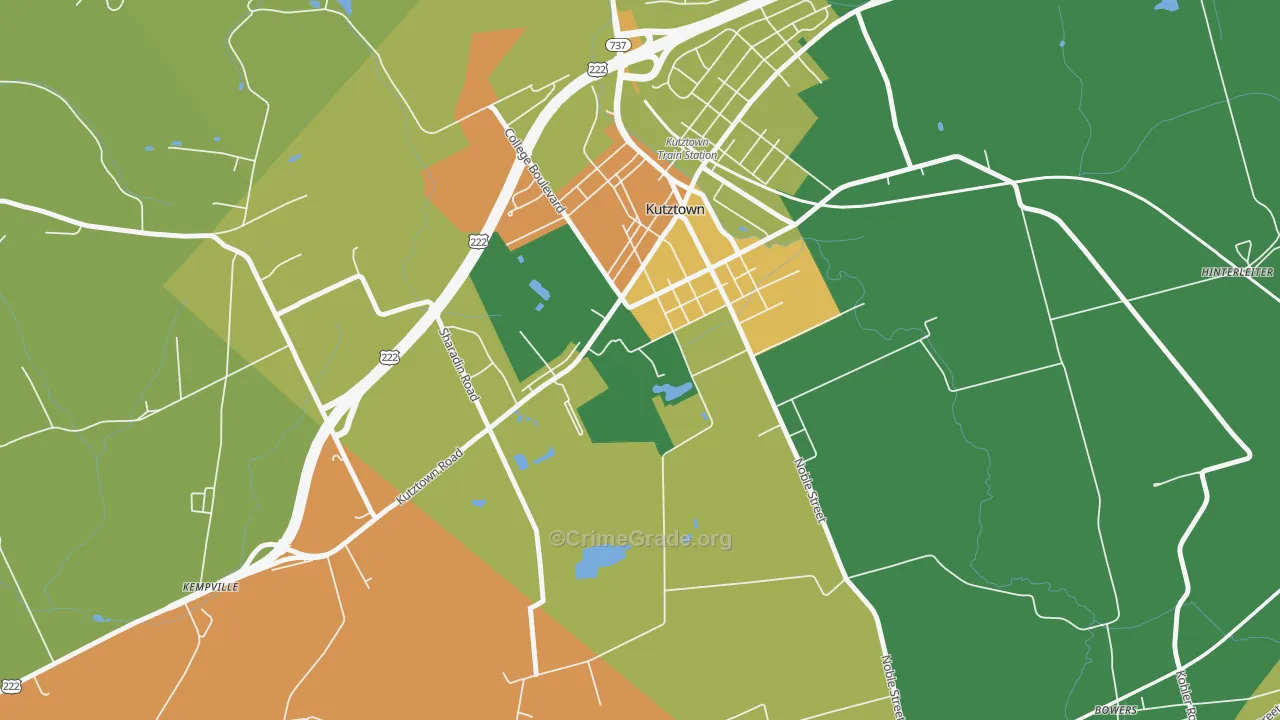 Kutztown University, PA Map of Drug-Related Crime Rates