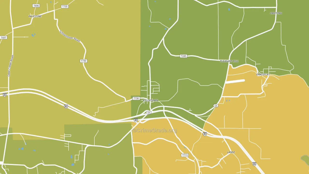 Kylertown, PA Map of Drug-Related Crime Rates