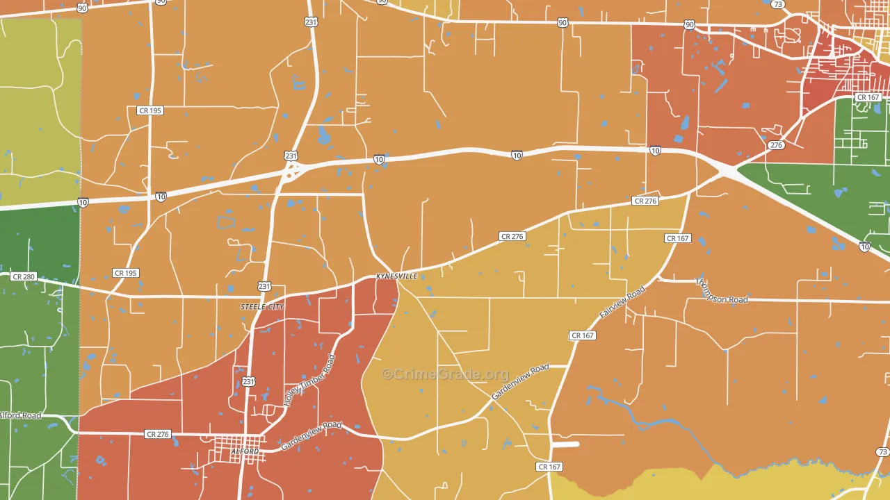 Kynesville, FL Map of Drug-Related Crime Rates