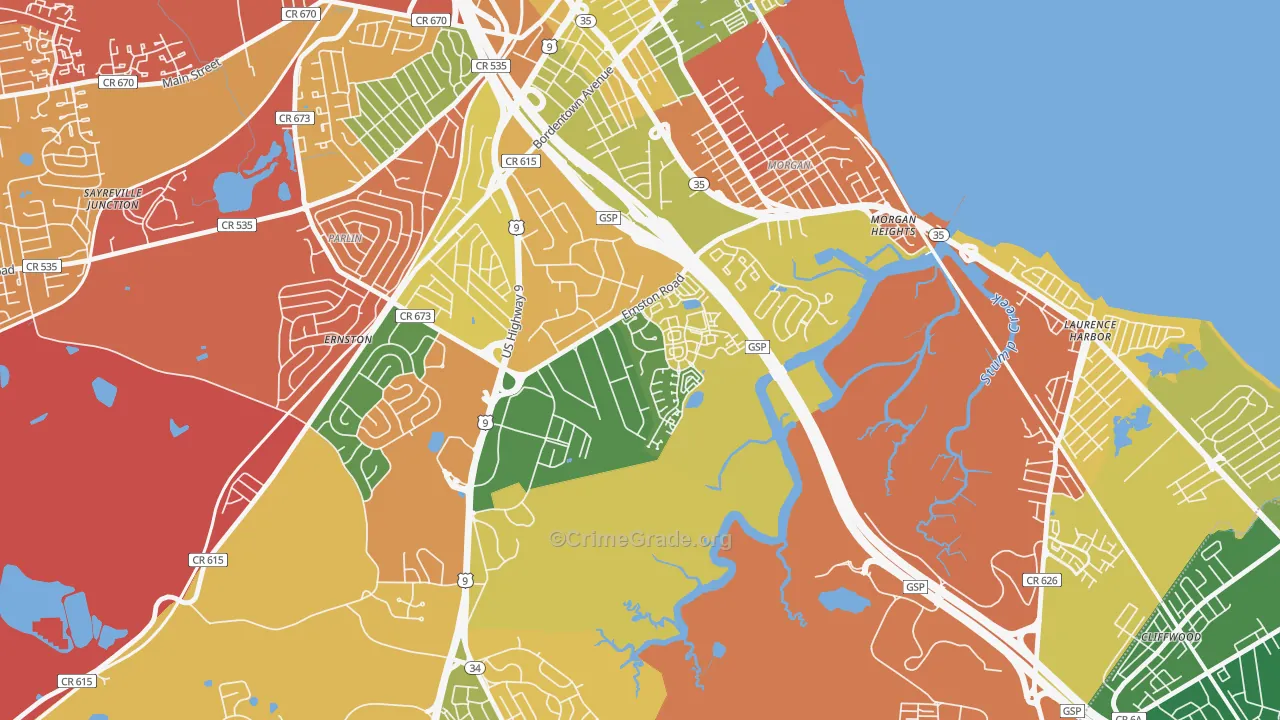 La Mer, Parlin, NJ Map of Drug-Related Crime Rates