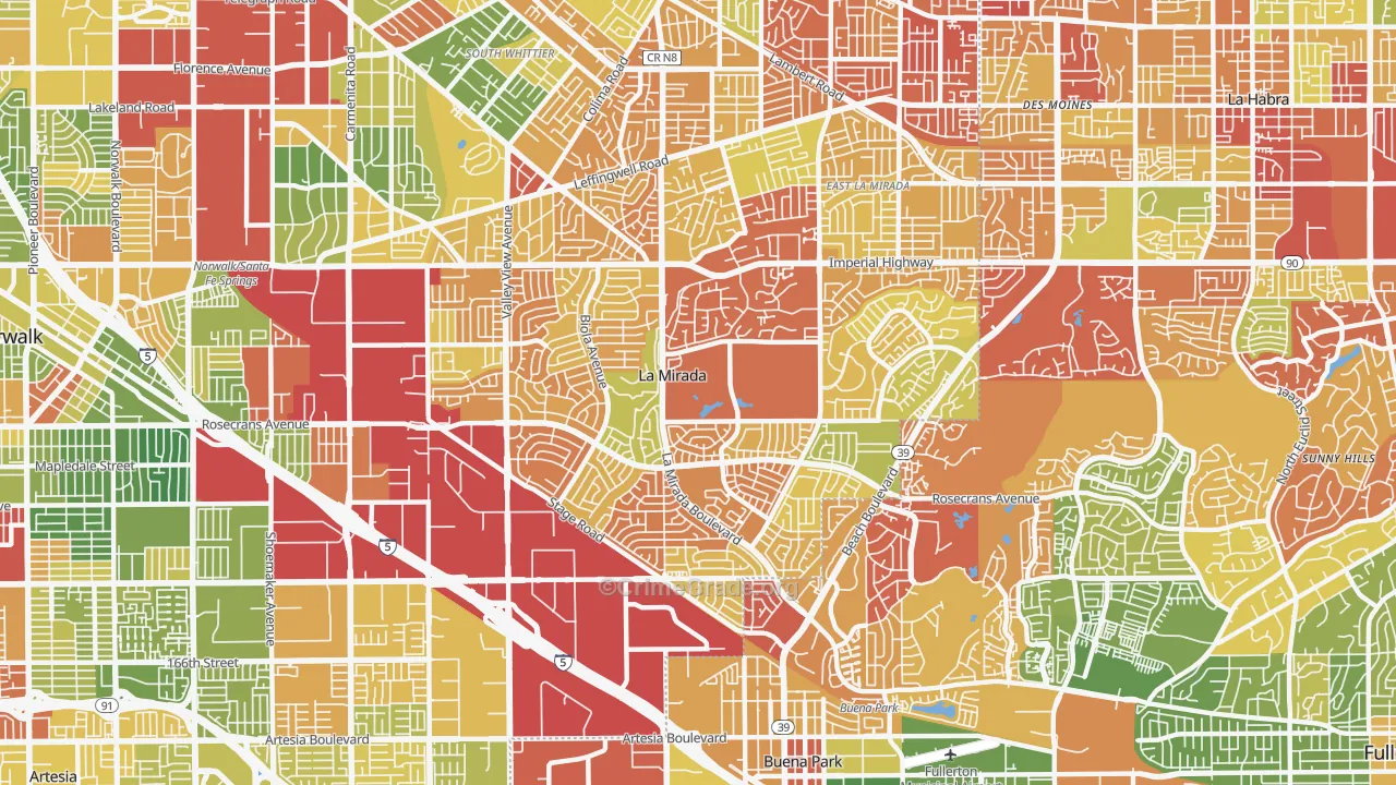 La Mirada, CA Map of Drug-Related Crime Rates