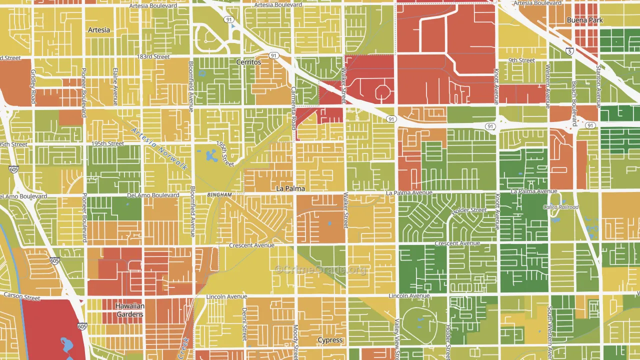 La Palma, CA Map of Drug-Related Crime Rates