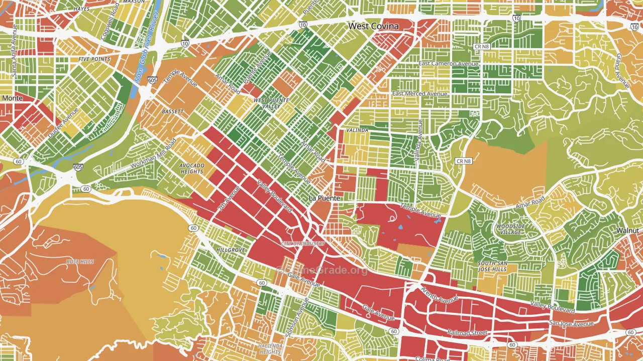 La Puente, CA Map of Drug-Related Crime Rates