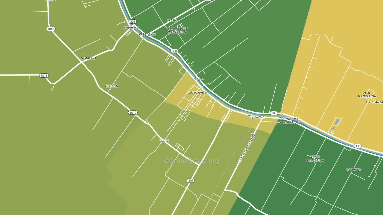 Labadieville, LA Map of Drug-Related Crime Rates
