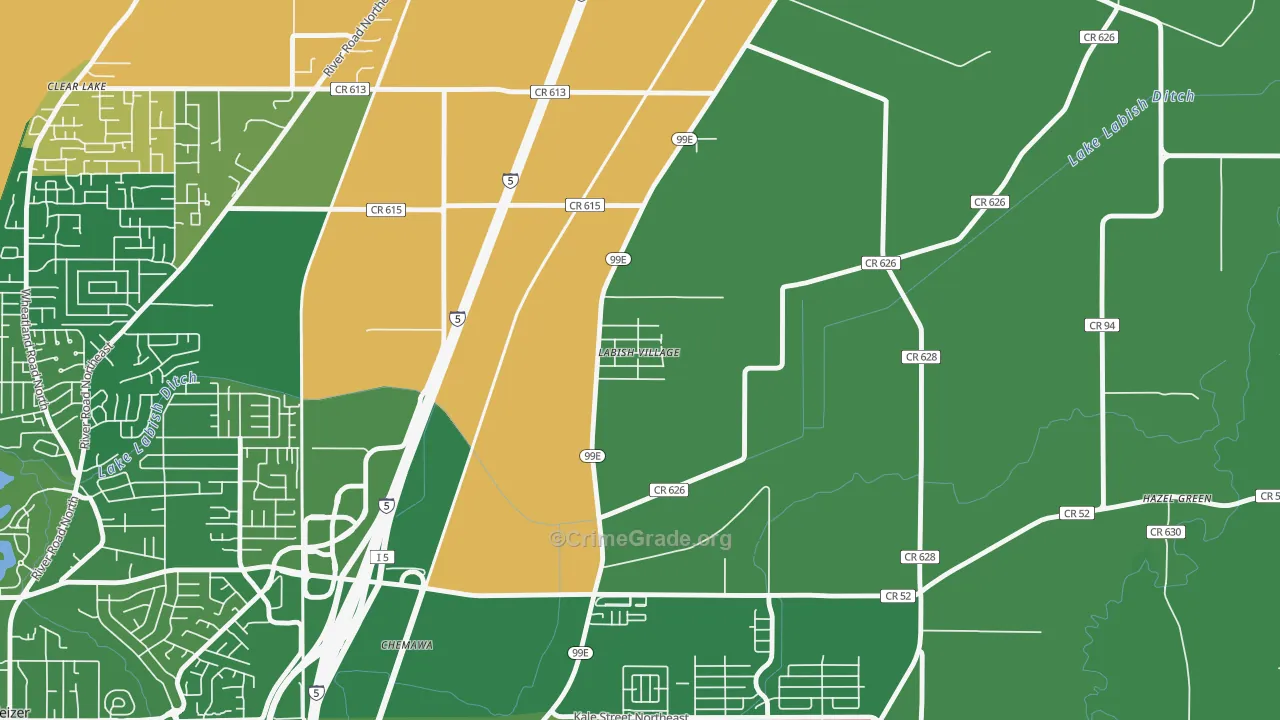 Labish Village, OR Map of Drug-Related Crime Rates
