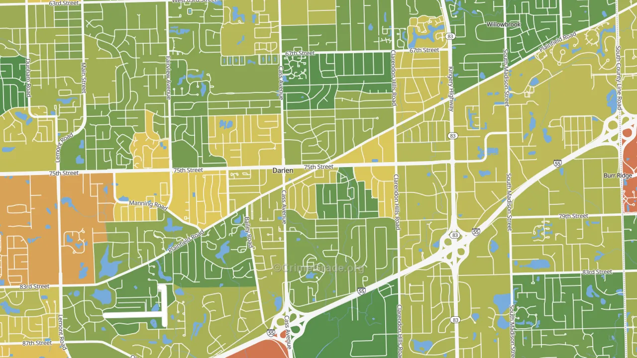 Lace, Darien, IL Map of Drug-Related Crime Rates