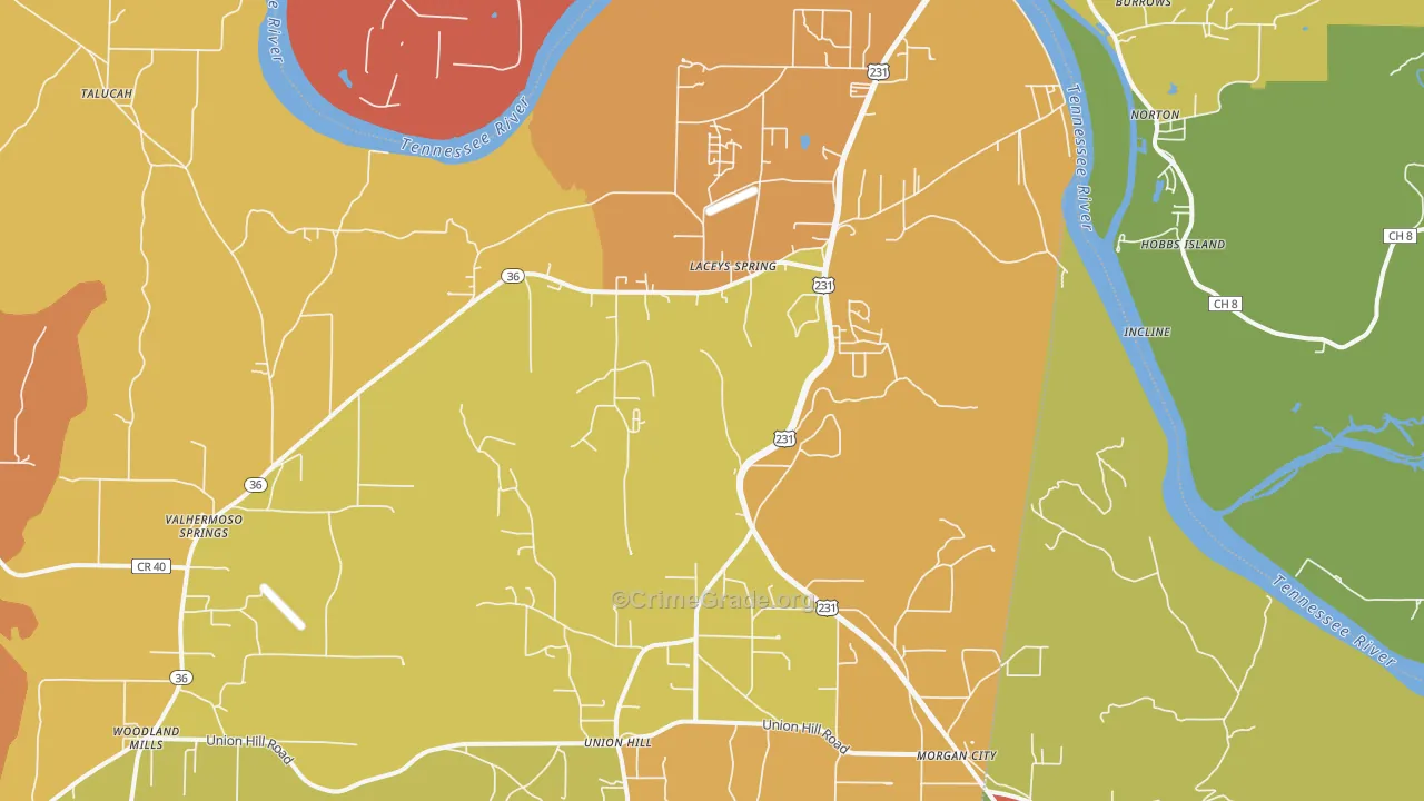 Laceys Spring, AL Map of Drug-Related Crime Rates