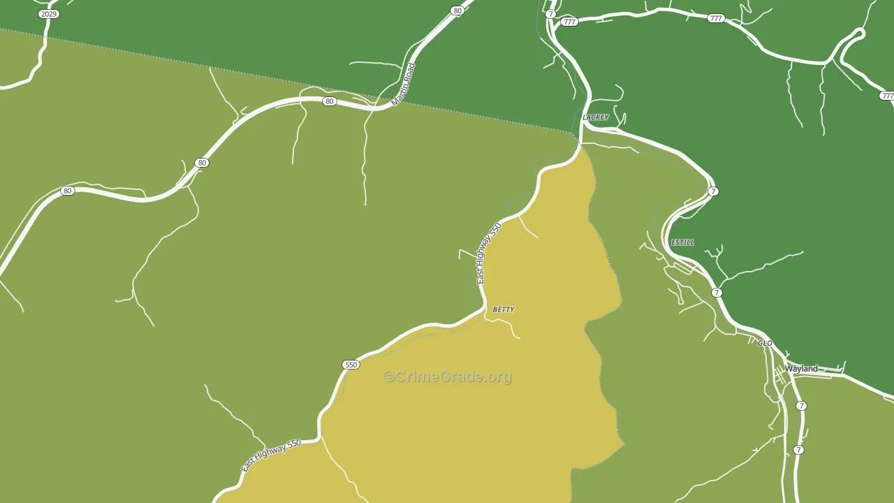 Lackey, KY Map of Drug-Related Crime Rates