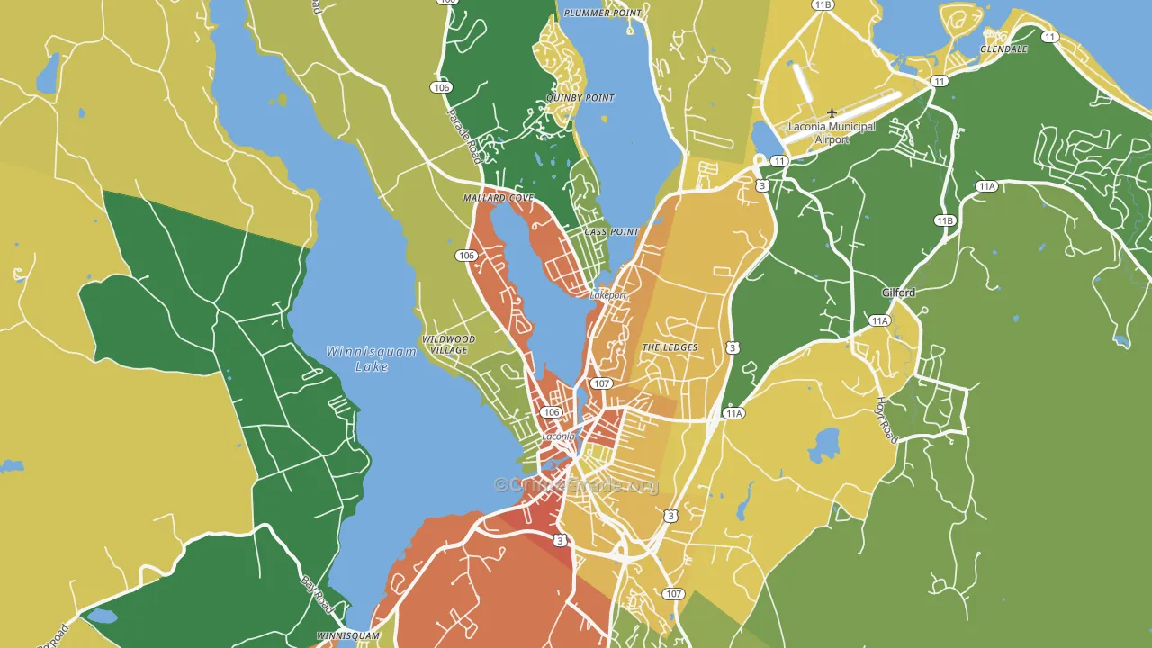 Laconia, NH Map of Drug-Related Crime Rates