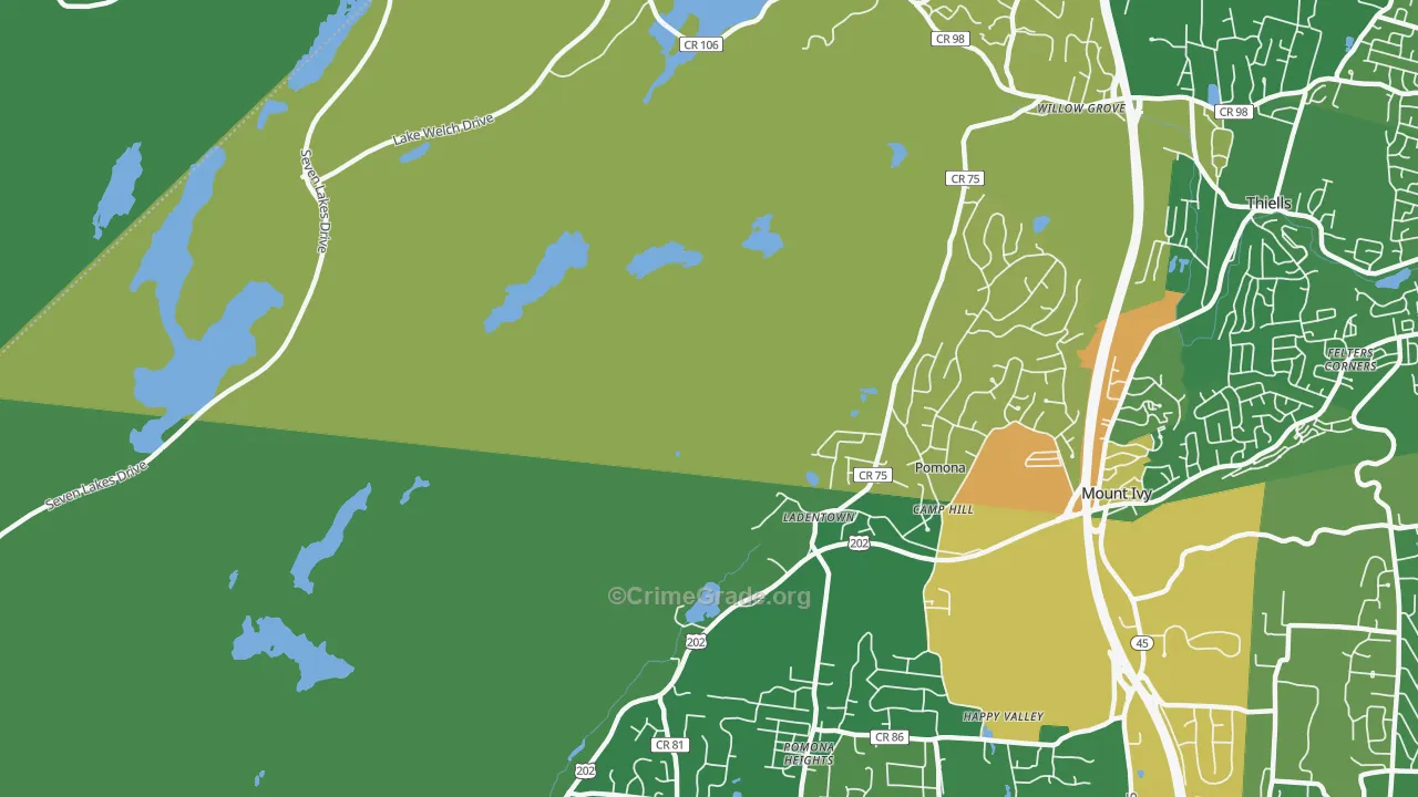 Ladentown, NY Map of Drug-Related Crime Rates