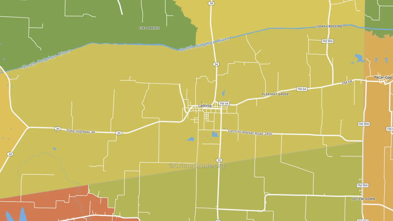 Ladonia, TX Map of Drug-Related Crime Rates