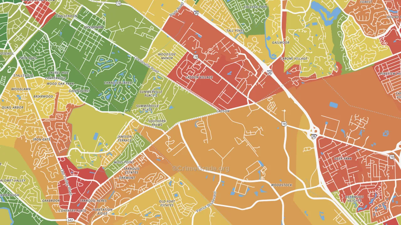 Ladson, SC Map of Drug-Related Crime Rates