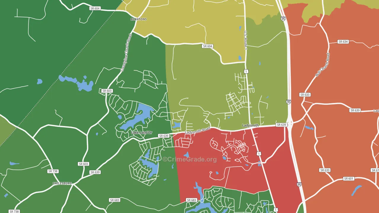 Ladysmith, VA Map of Drug-Related Crime Rates