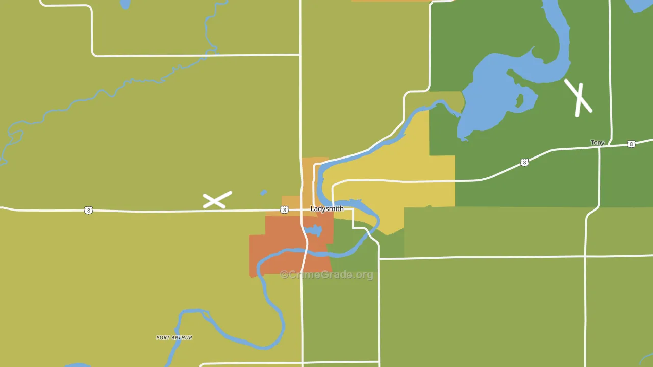 Ladysmith, WI Map of Drug-Related Crime Rates