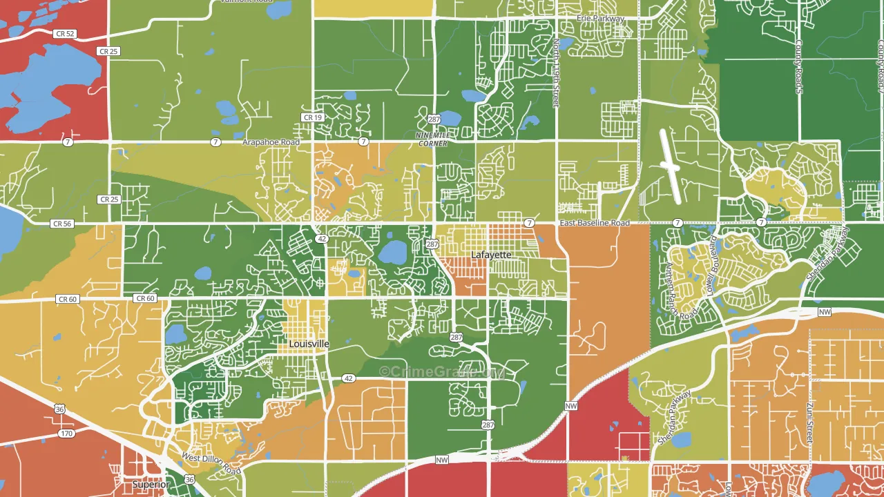 Lafayette, CO Map of Drug-Related Crime Rates