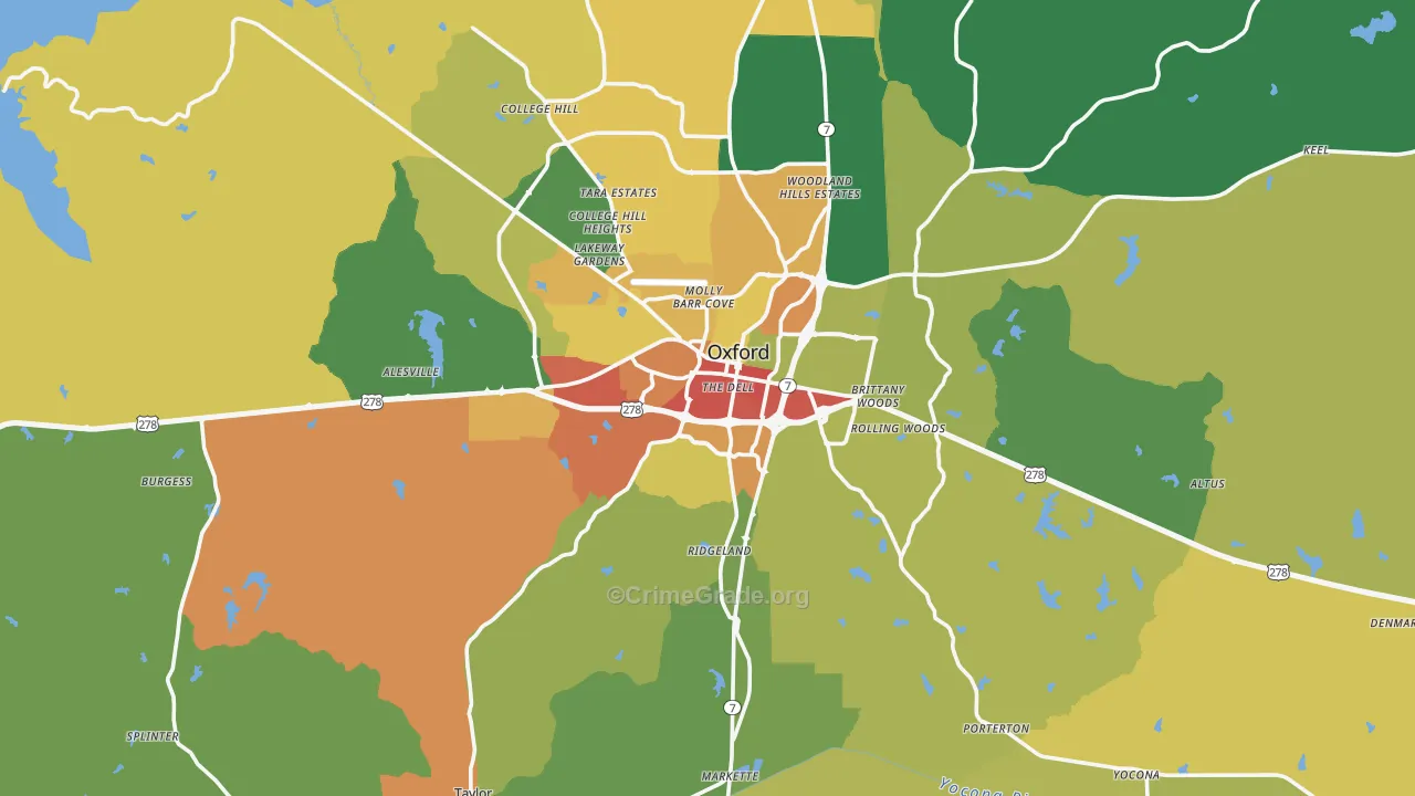 Lafayette County, MS Map of Drug-Related Crime Rates