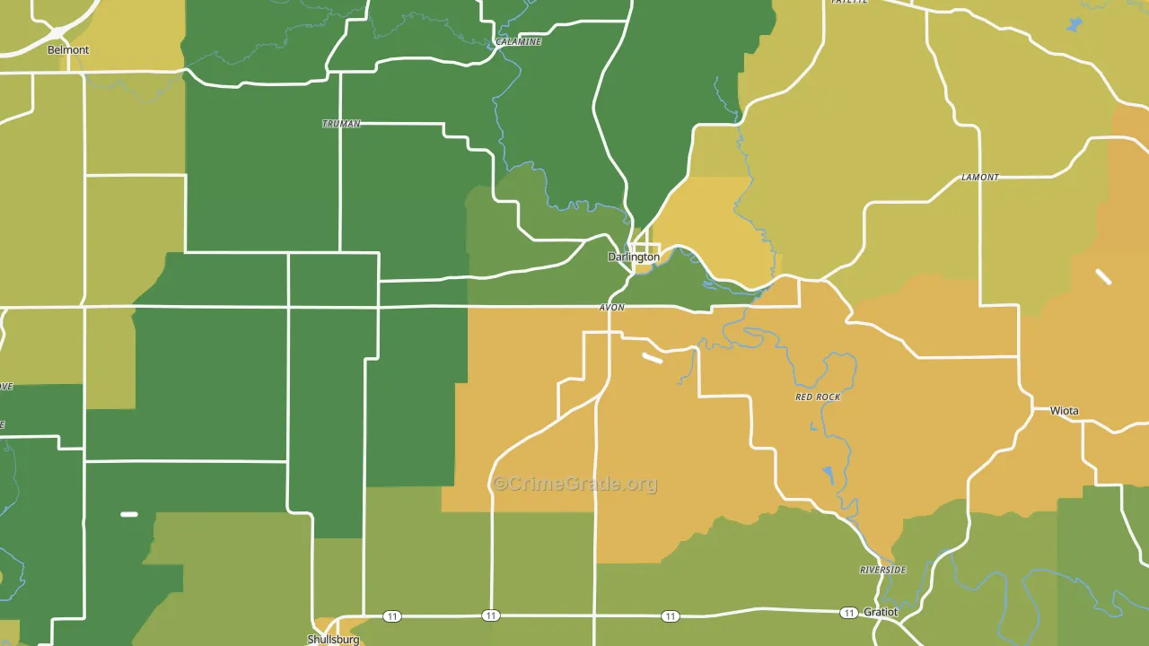 Lafayette County, WI Map of Drug-Related Crime Rates