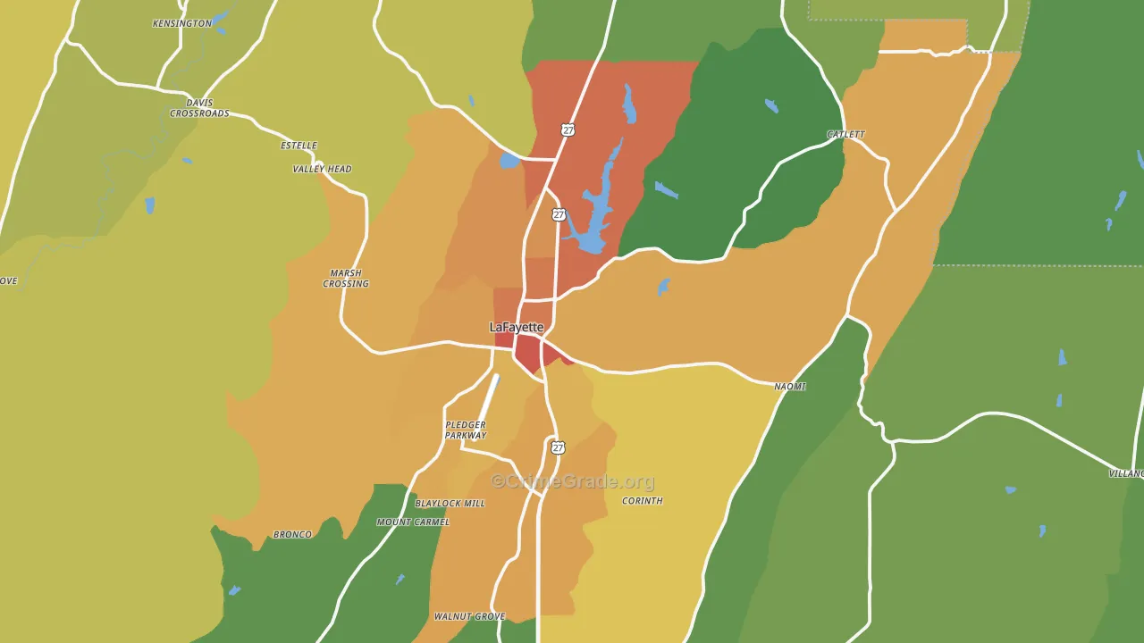 Lafayette, GA Map of Drug-Related Crime Rates