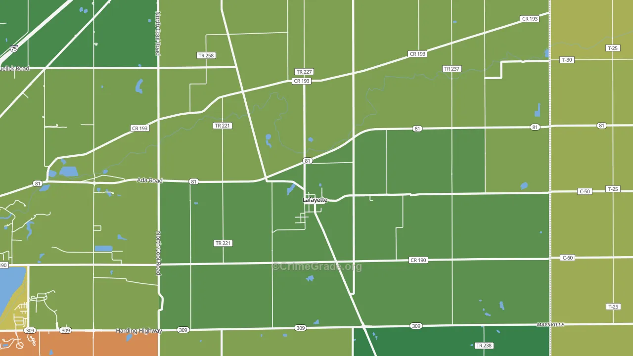 Lafayette, OH Map of Drug-Related Crime Rates
