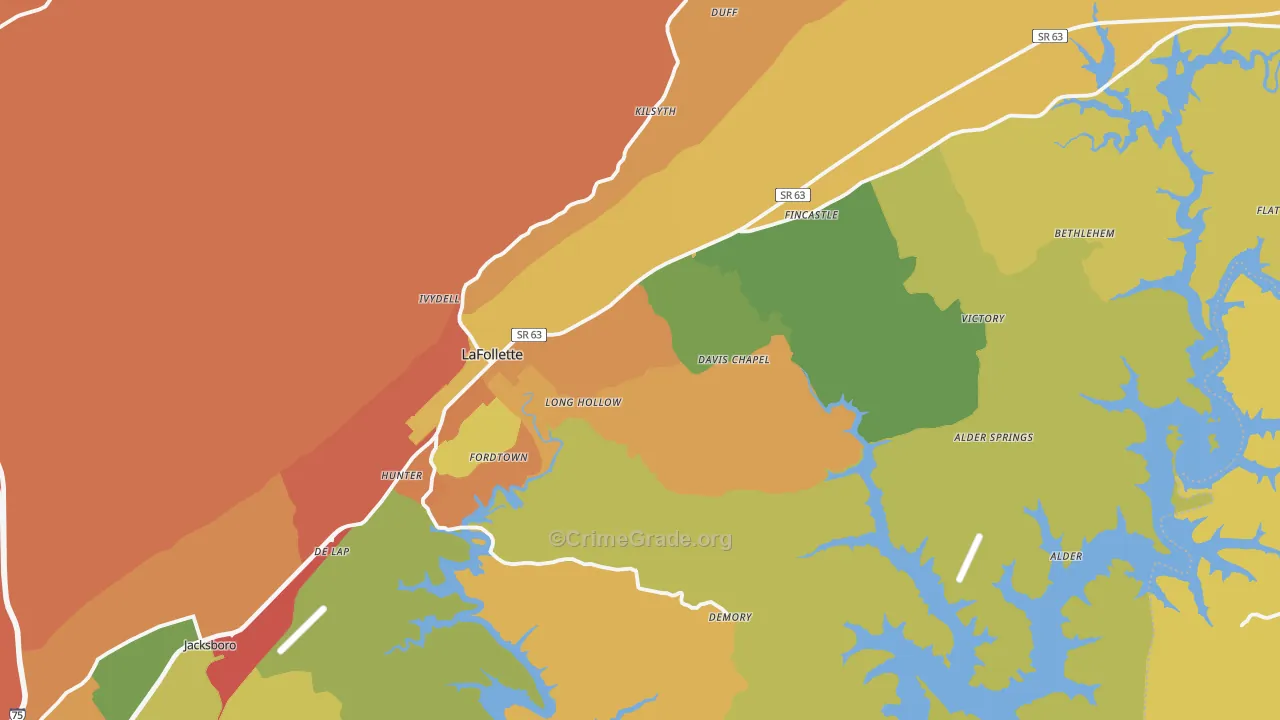 Lafollette, TN Map of Drug-Related Crime Rates