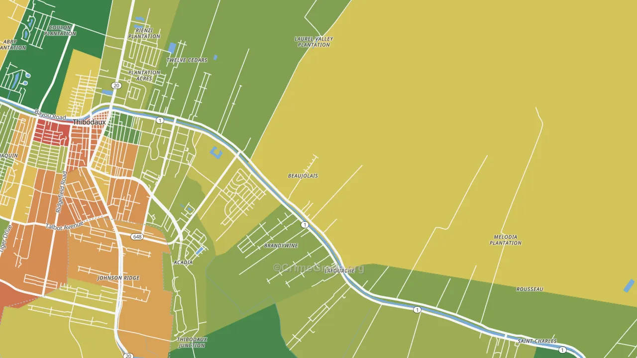 Lafourche, LA Map of Drug-Related Crime Rates