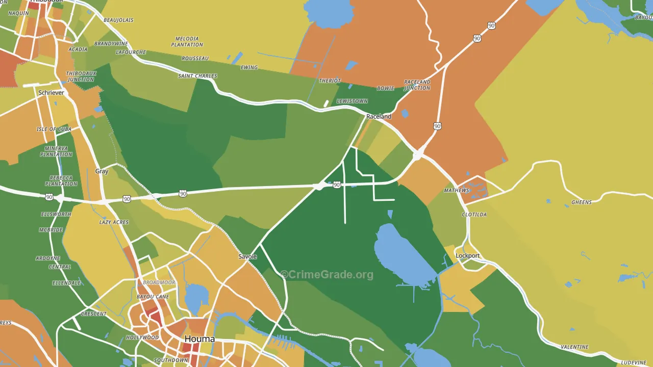 Lafourche Parish, LA Map of Drug-Related Crime Rates