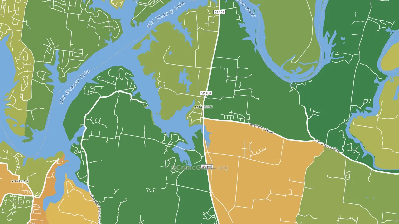 Laguardo, TN Map of Drug-Related Crime Rates