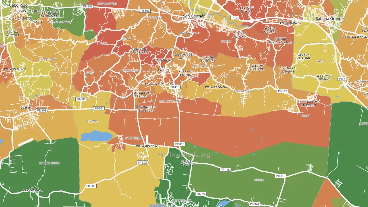 Lajas Municipio, PR Map of Drug-Related Crime Rates