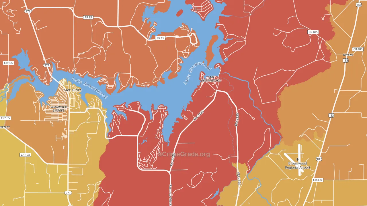 Lake Brownwood, TX Map of Drug-Related Crime Rates