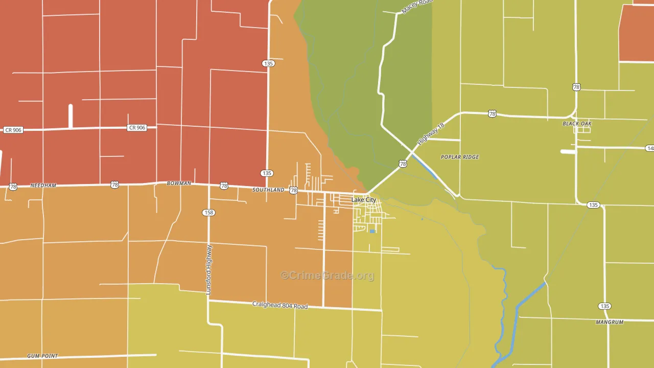 Lake City, AR Map of Drug-Related Crime Rates