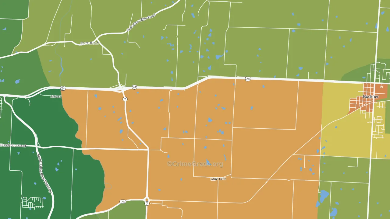 Lake City, MO Map of Drug-Related Crime Rates