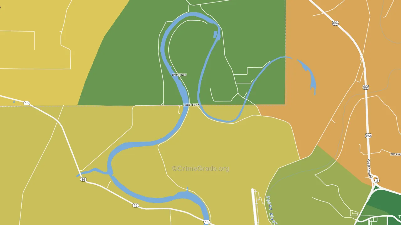 Lake City, MS Map of Drug-Related Crime Rates