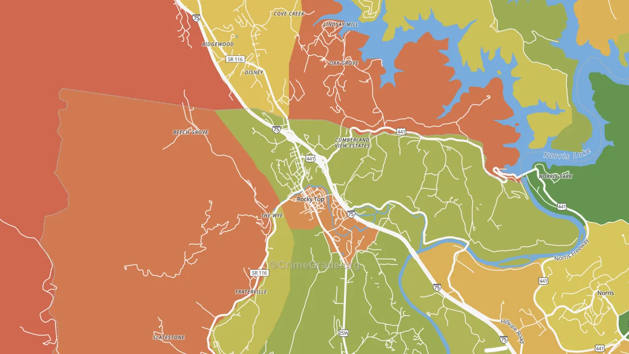 Lake City, TN Map of Drug-Related Crime Rates
