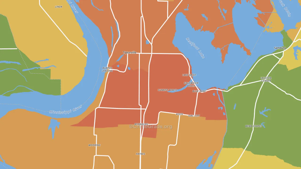 Lake County, TN Map of Drug-Related Crime Rates
