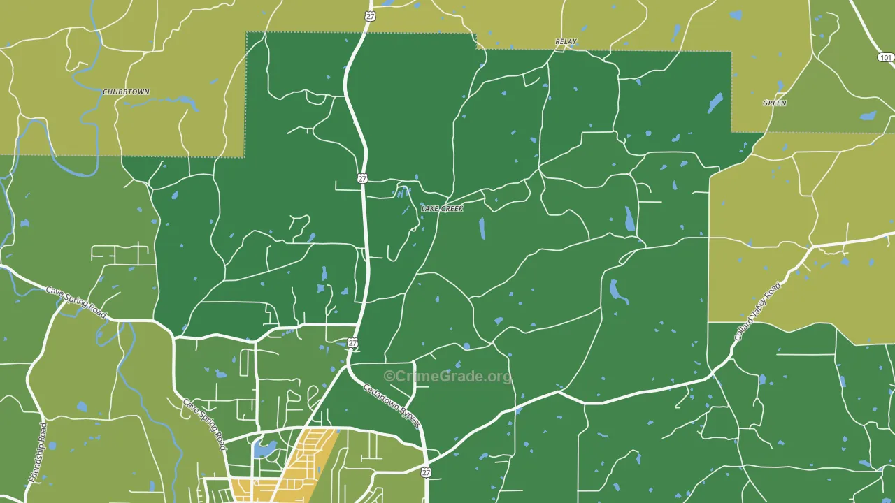 Lake Creek, GA Map of Drug-Related Crime Rates