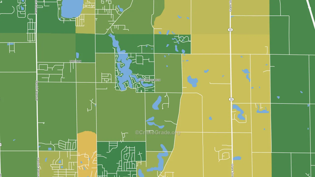 Lake Dalecarlia, IN Map of Drug-Related Crime Rates