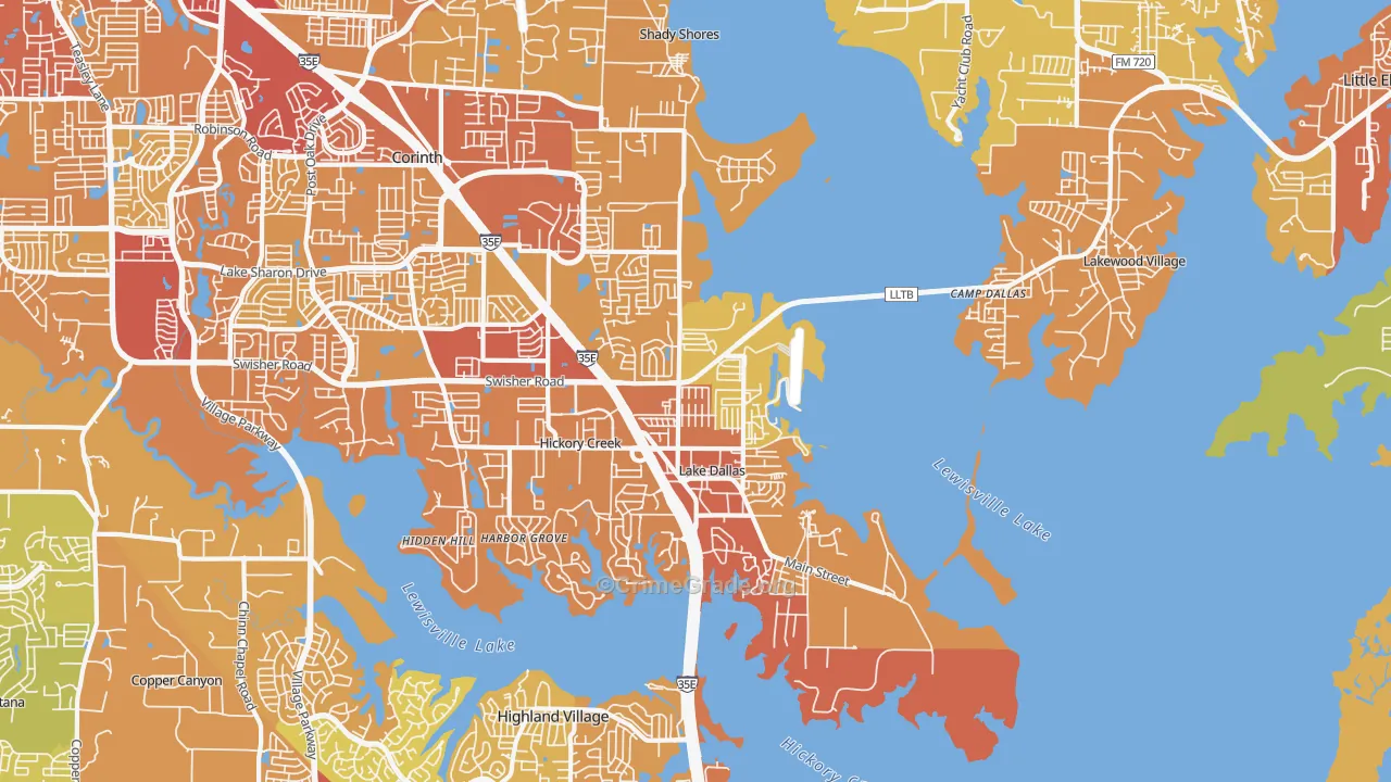 Lake Dallas, TX Map of Drug-Related Crime Rates