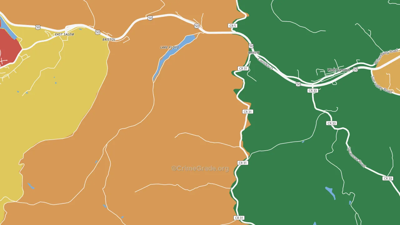 Lake Floyd, WV Map of Drug-Related Crime Rates