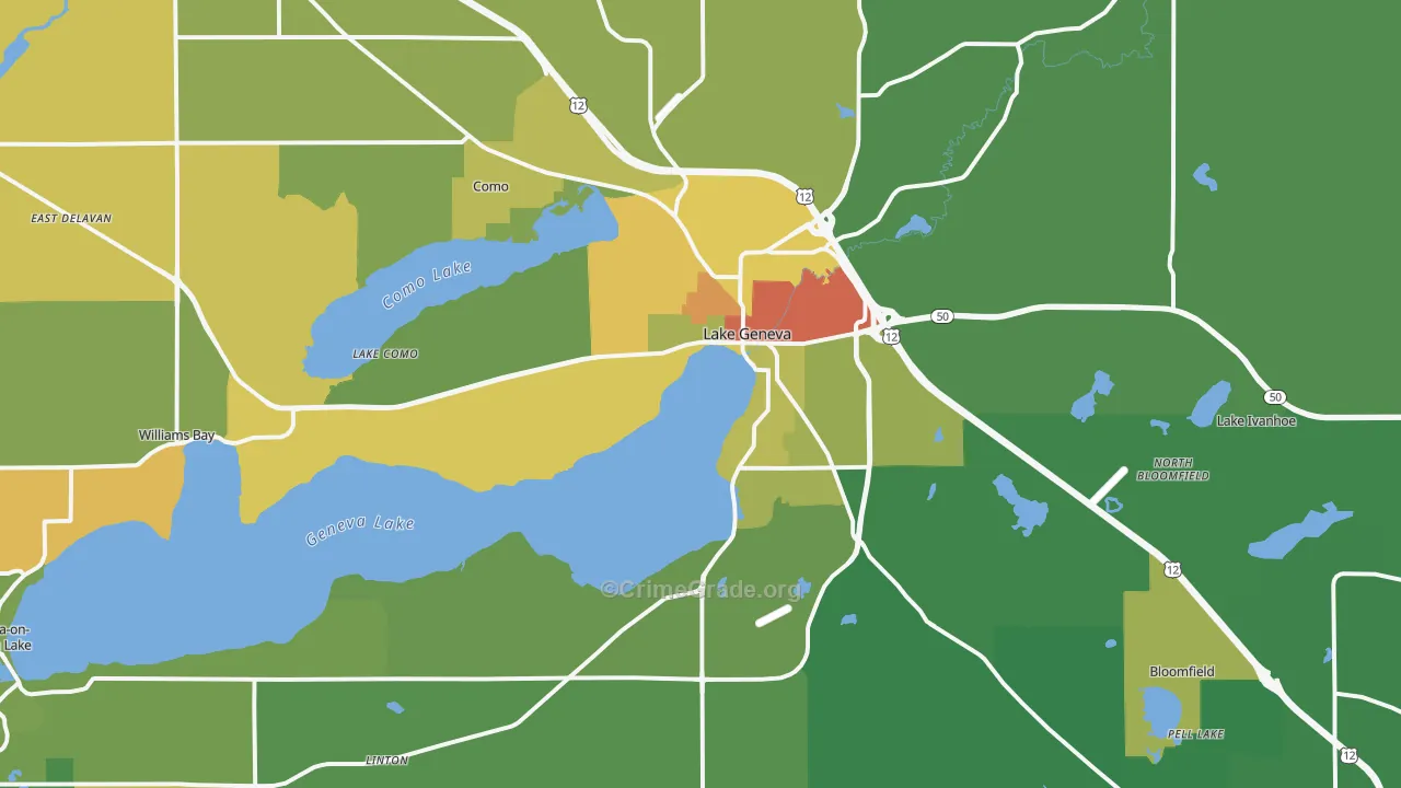 Lake Geneva, WI Map of Drug-Related Crime Rates