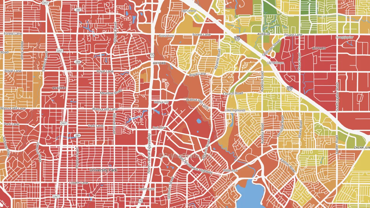 Lake Highlands, Dallas, TX Map of Drug-Related Crime Rates