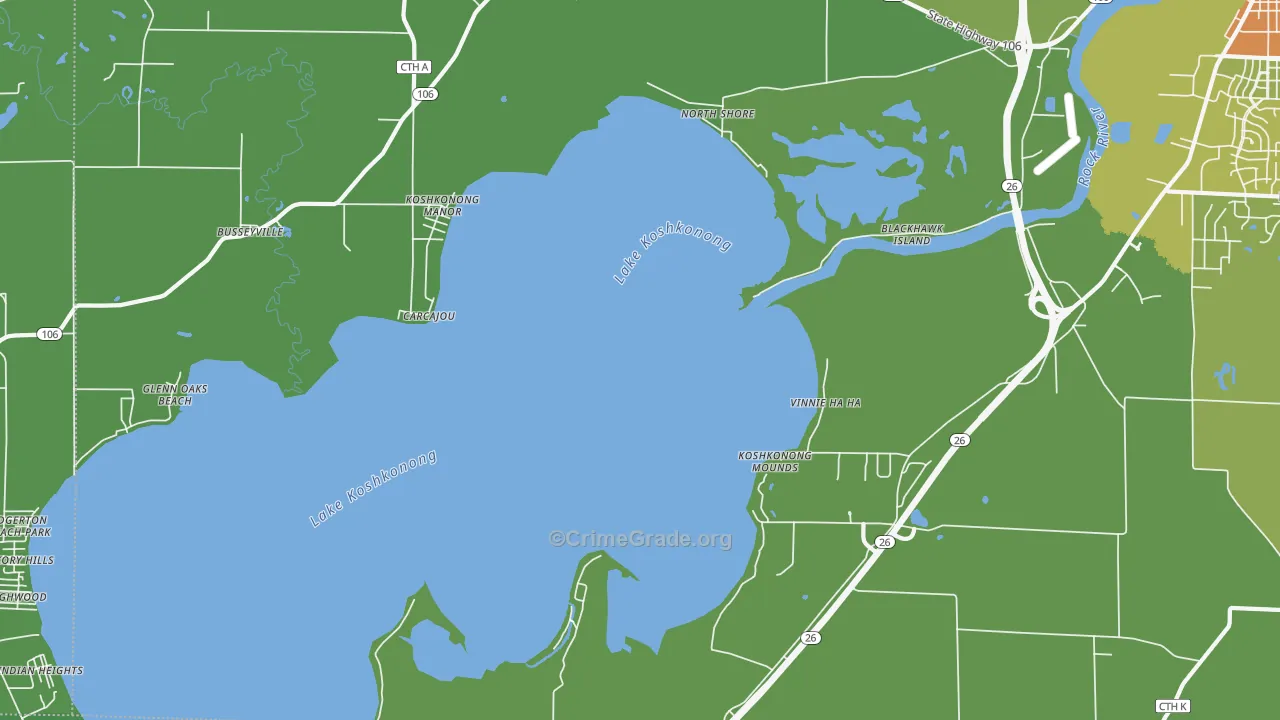 Lake Koshkonong, WI Map of Drug-Related Crime Rates