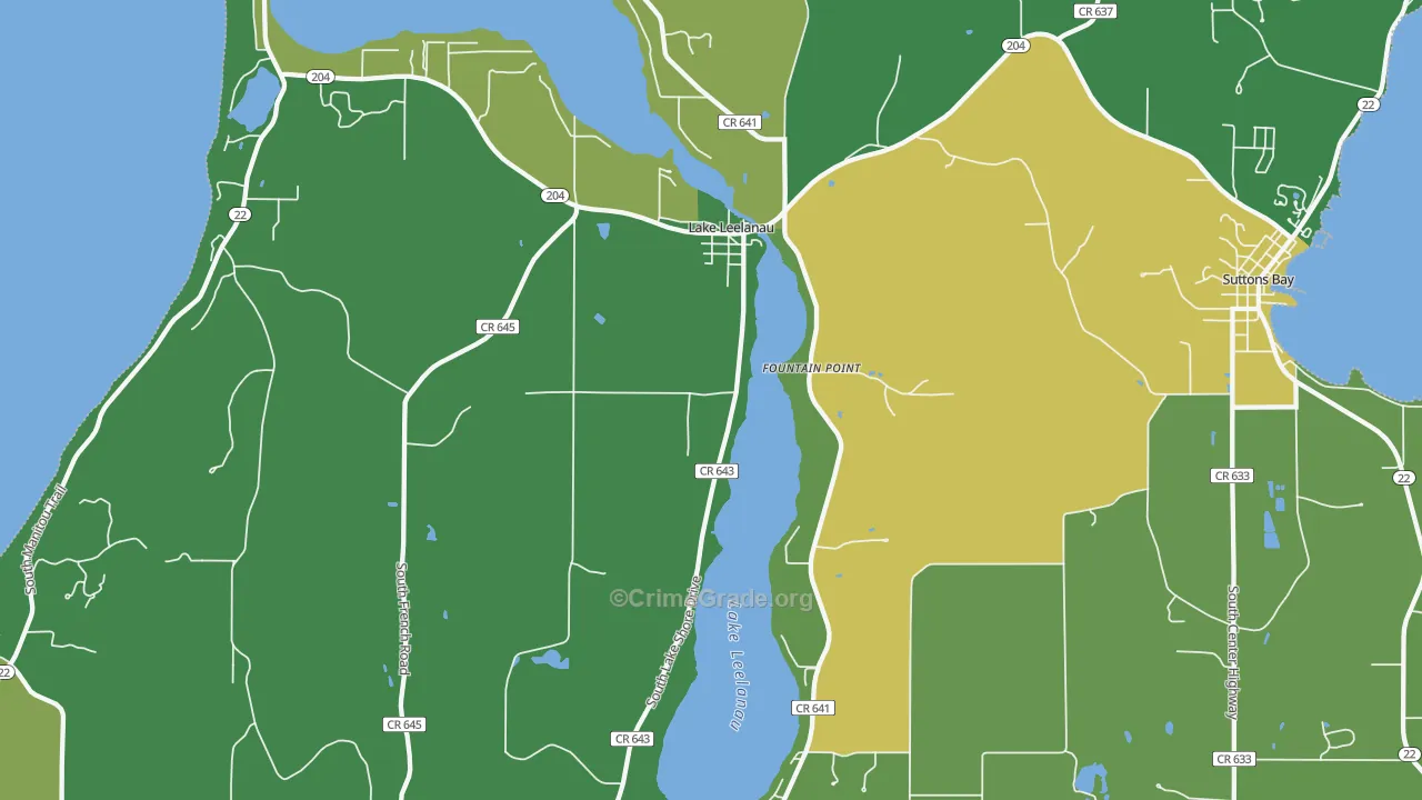 Lake Leelanau, MI Map of Drug-Related Crime Rates