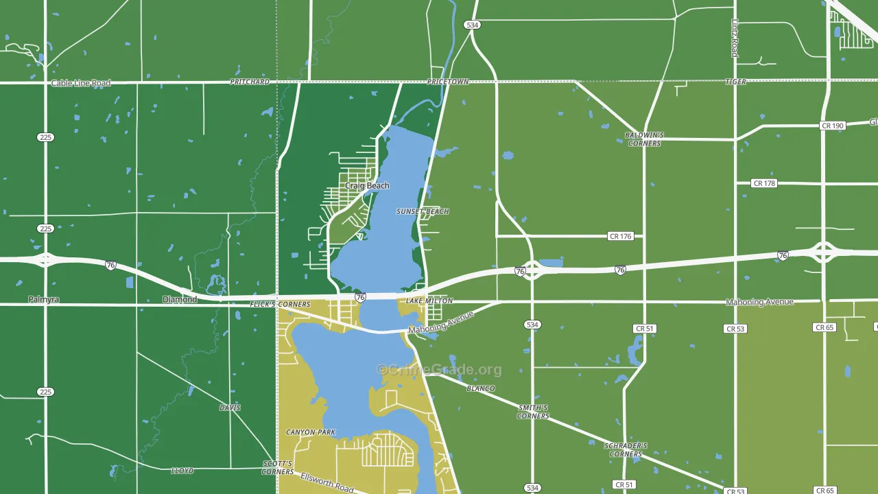 Lake Milton, OH Map of Drug-Related Crime Rates